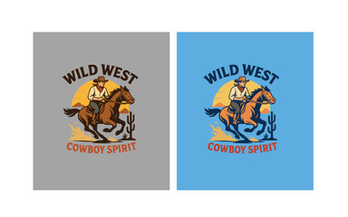  A cowboy illustration featuring a classic western theme. The artwork includes traditional cowboy and t-shirt designs with content related to the Wild West or country lifestyle.