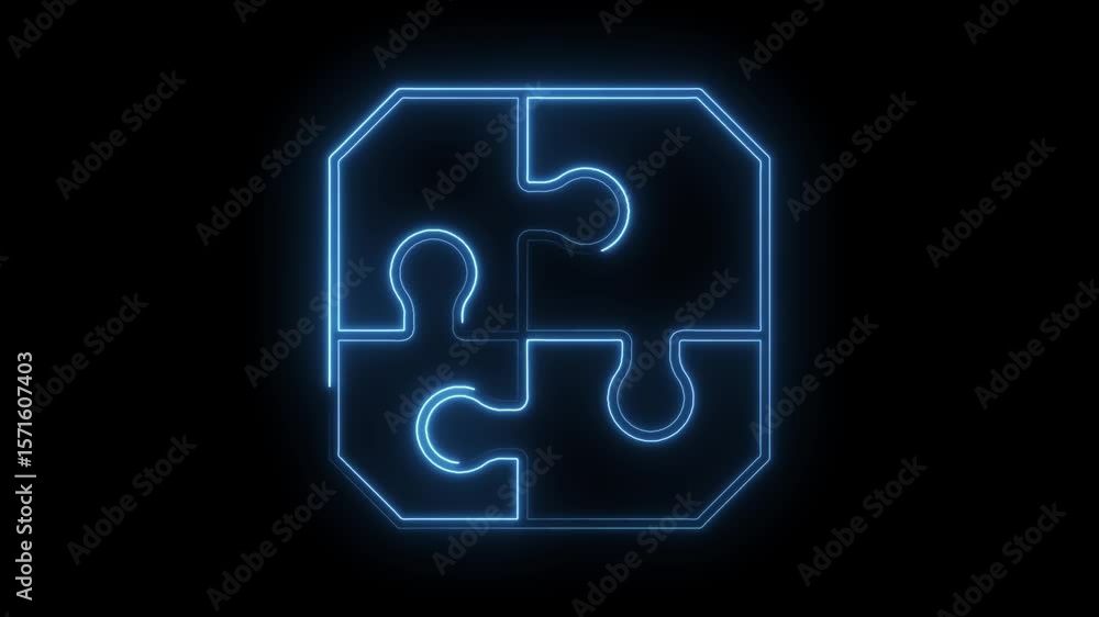 Poster neon puzzle pieces glowing concept animated background digital square grid pattern