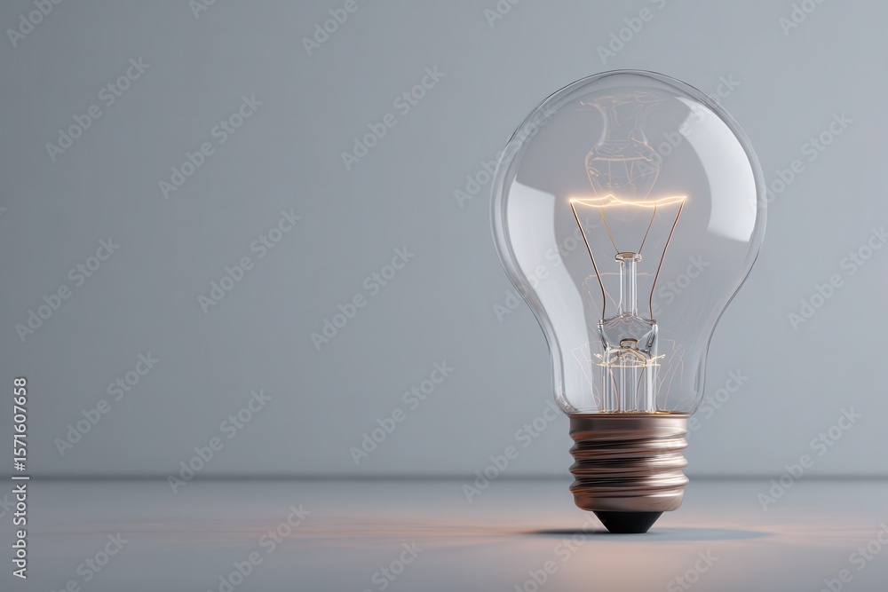 Poster concept of an illuminated light bulb against a plain background symbolizing innovation and creativit