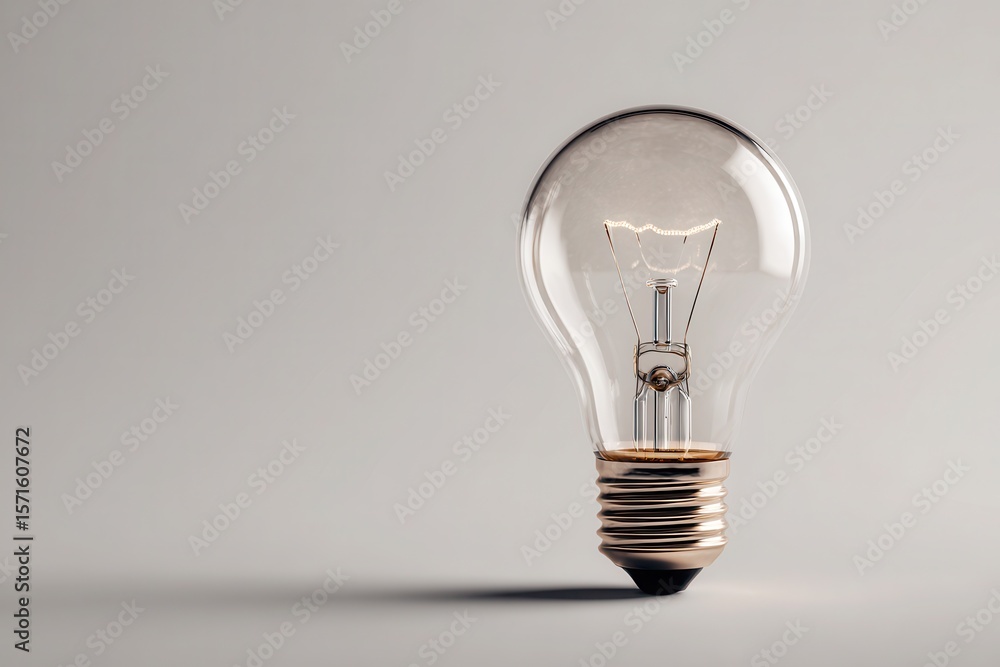 Poster conceptual light bulb symbolizes ideas and innovation on minimalistic background with soft lighting 