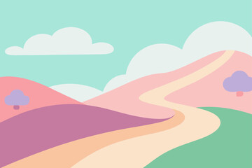 Obraz premium Pastel Colored Hillscape With Floating Clouds And Gentle Light
