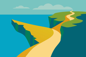 Narrow Coastal Path Beside Cliffs Viewed From Above