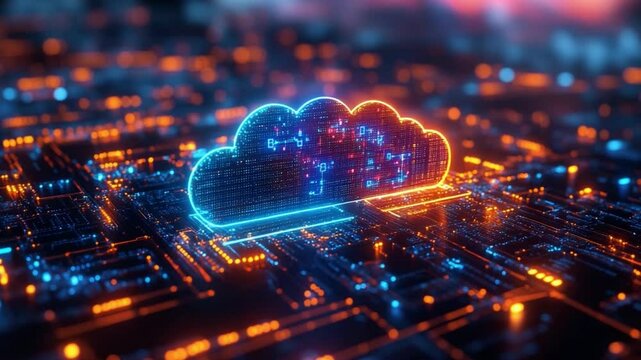 Cloud Data's Digital Core: A visually striking representation of cloud computing, rendered in vivid digital hues, symbolizes the dynamic essence of data processing and network connectivity. 
