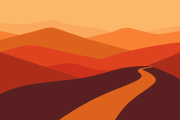 Flat Landscape Of Hilltops Layered In Warm Gradients