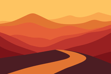 Flat Landscape Of Hilltops Layered In Warm Gradients