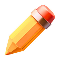 A bright yellow pencil with a pink eraser and silver ferrule on a white background