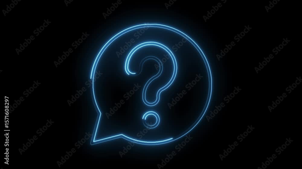 Poster animated question mark in a neon speech bubble on a black background concept