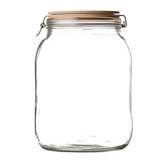 Empty glass jar with a wooden lid, ideal for food storage or canning projects.