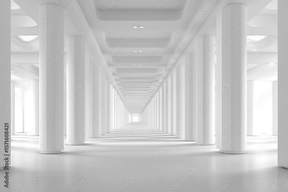 Poster long white corridor with pillars creating a sense of depth and openness in a minimalist space