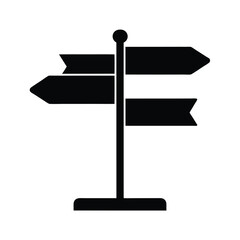Black and white minimalist directional signpost icon, multiple choices, decision,making concept, flat design, simple style, serious, neutral mood, vector illustration.