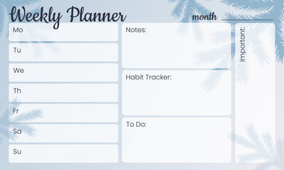 Winter Weekly Planner with Habit Tracker and Pine Branch Decorations