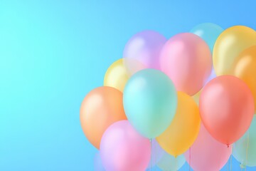 Colorful balloons floating against a bright blue background, perfect for celebrations and festive occasions with an uplifting atmosphere