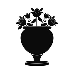 Elegant Black Silhouette, Roses in a Classic Urn, Simple Floral Design, Minimalist Style, Sophisticated Mood, Perfect for Home Decor, Wedding Invitations, or Greeting Cards.