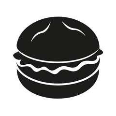 Simple Black and White Hamburger Icon, Minimalist Fast Food Graphic Design, Delicious Burger Illustration.