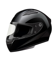 Glossy black full face helmet offers safety for motorcycle riders