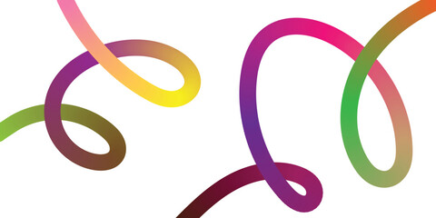 Colorful Intertwined Abstract Lines on White Background. Dynamic abstract design featuring interwoven, flowing lines of vibrant gradient colors pink, yellow, purple, green, brown against a clean white