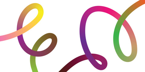 Obraz premium Colorful Intertwined Abstract Lines on White Background. Dynamic abstract design featuring interwoven, flowing lines of vibrant gradient colors pink, yellow, purple, green, brown against a clean white
