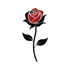 Elegant Red Rose Silhouette,  Vector Graphic, Romantic, Classic Style, Isolated on White Background, Perfect for Valentine's Day, Wedding Invitations, and Floral Designs.