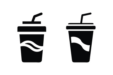 Two Simple Black and White Soda Cup Icons; Minimalist, Clean Design;  Perfect for Restaurant Menus, Beverage Websites, or Fast Food Branding;  Modern, Stylish, and Appealing Graphic Elements for Comme