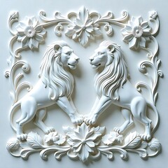 Two majestic lions in baroque artwork style high resolution picture