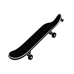 Isometric Black Silhouette Skateboard Icon,  Simple, Cool, and Modern Design for Extreme Sports Branding.