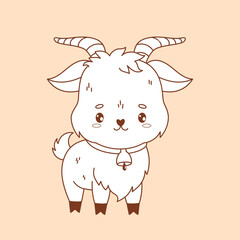 Outline Cute Goat. Adorable Little Farm Animal. Funny kawaii character. Line drawing, coloring book. Vector illustration. Kids collection