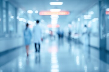 Blurred interaction between doctor and patient in a hospital corridor during a routine checkup at a medical facility late in the day