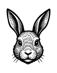 Close up Portrait of Rabbit Face with Long Ears in Engraved Style