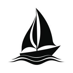 Stylish Black and White Sailboat Icon, Minimalist Nautical Vessel Graphic, Simple Elegant Design, Perfect for Branding, Travel, or Maritime Themes, Vector Illustration.