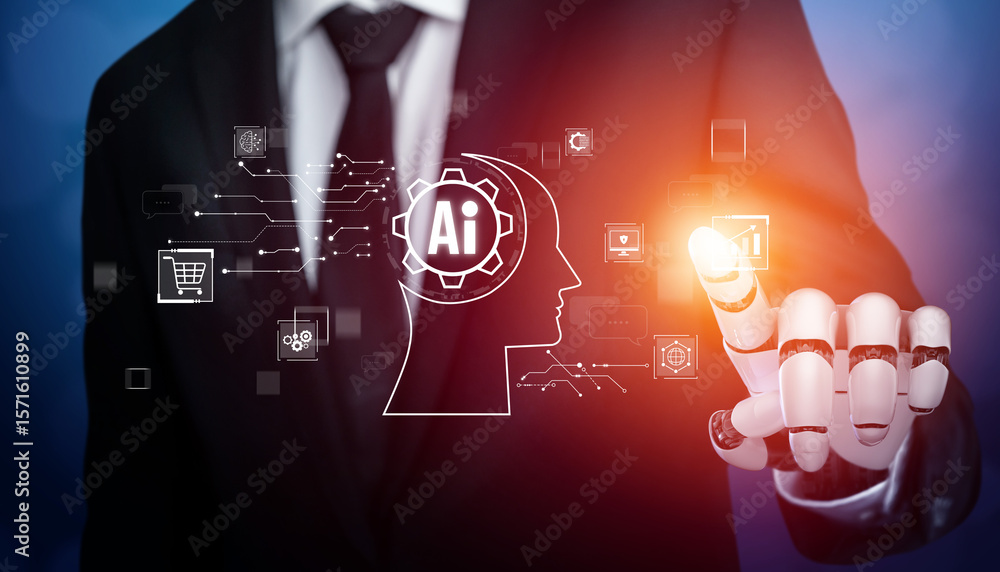 Poster ai assistant brain processor with llm technology, big data, machine learning, generative ai for busi