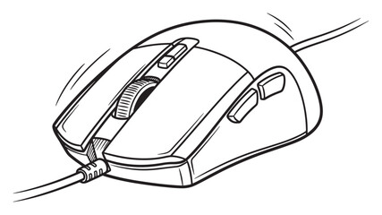 Line Art Illustration of a Modern Wired Computer Mouse with Buttons and Scroll Wheel