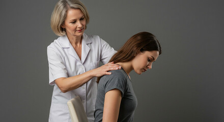 Professional doctor examining patient posture, chiropractic, massage
