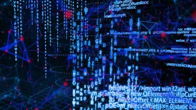 neon-blue grid activating rings materializing, nodes linking with cascading live code tapestry
