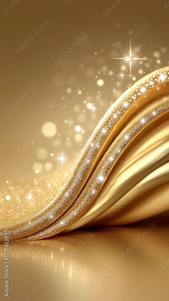 Poster golden fabric wave: luxurious golden fabric gracefully flows in a wave-like pattern, adorned with sh