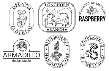 Set of vector linear logotypes. Stamps, labels, design. Branding