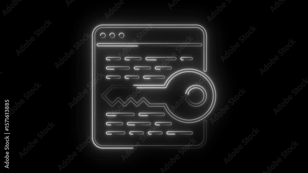 Poster website security concept animation depicting glowing key icon for online protection and access contr