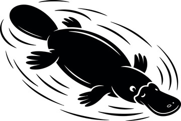 Obraz premium Platypus Swimming silhouette silhouette on white background