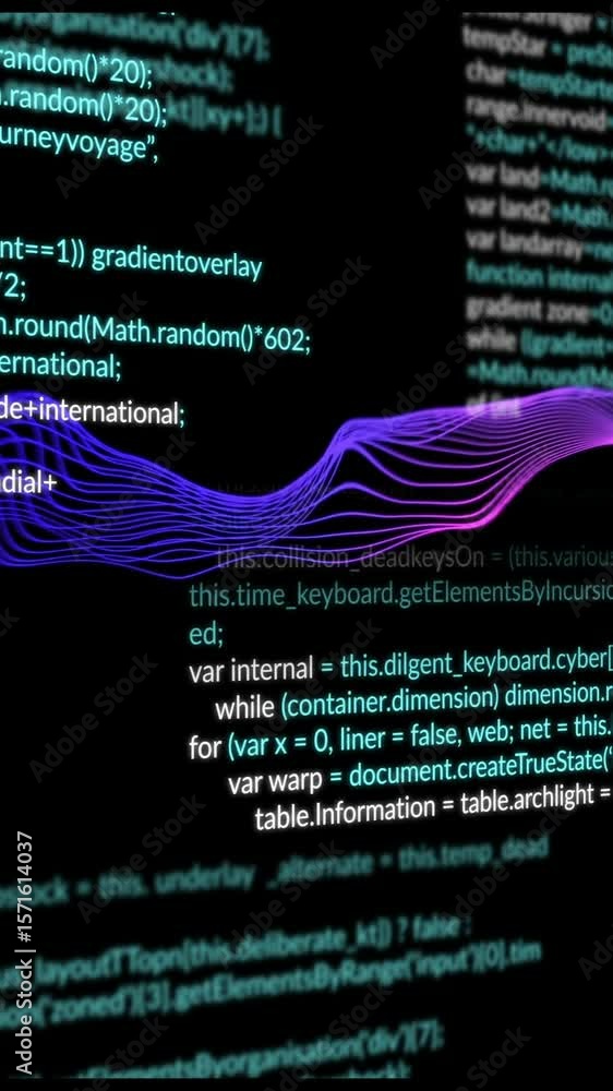 Poster animation of digital data processing over mesh of connections on black background