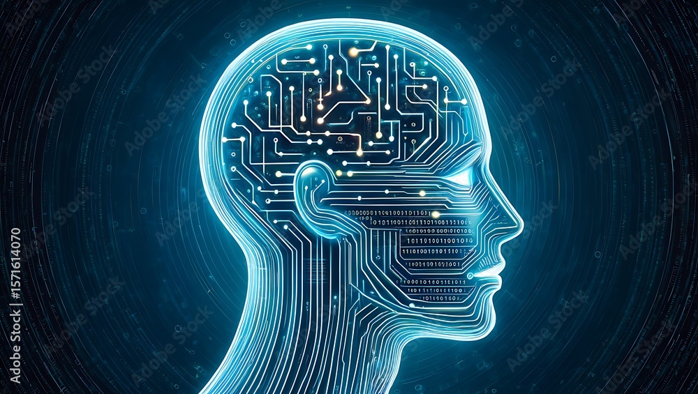 Poster artificial intelligence and digital mind concept, futuristic digital brain and technology symbol, ex