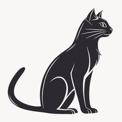 Naklejka premium Black Cat Silhouette Sitting White Background vector