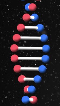 Animation of dna strand spinning over particles in universe