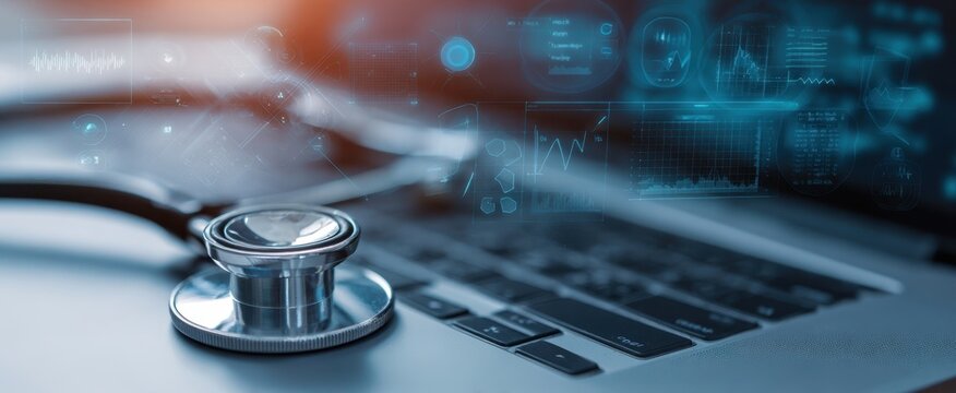The stethoscope and laptop merging healthcare with advanced digital technology.