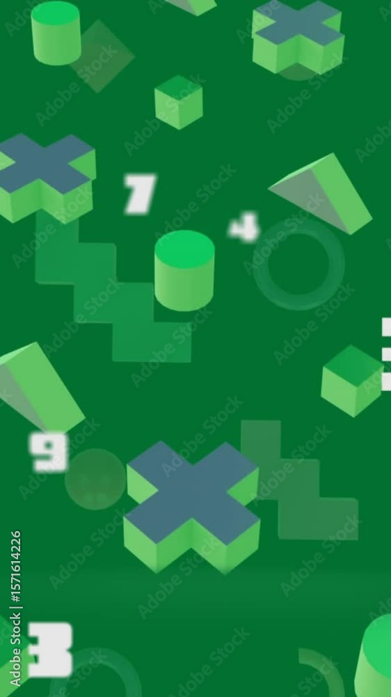Poster animation of rows of abstract shapes pattern on green background