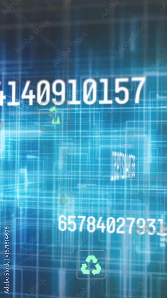 Poster animation of multiple changing numbers and blue connecting light trails against grey background