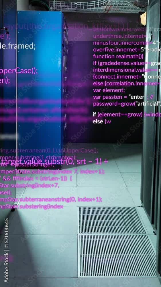 Poster animation of data processing against computer sever room