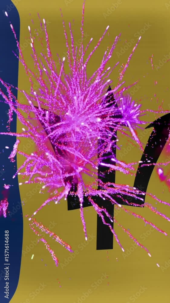Poster animation of exploding firework over waving flag of barbados in background
