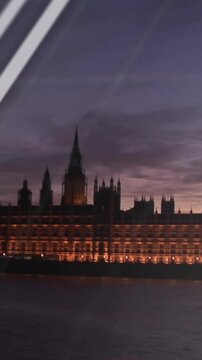 Animation of financial data processing over london cityscape