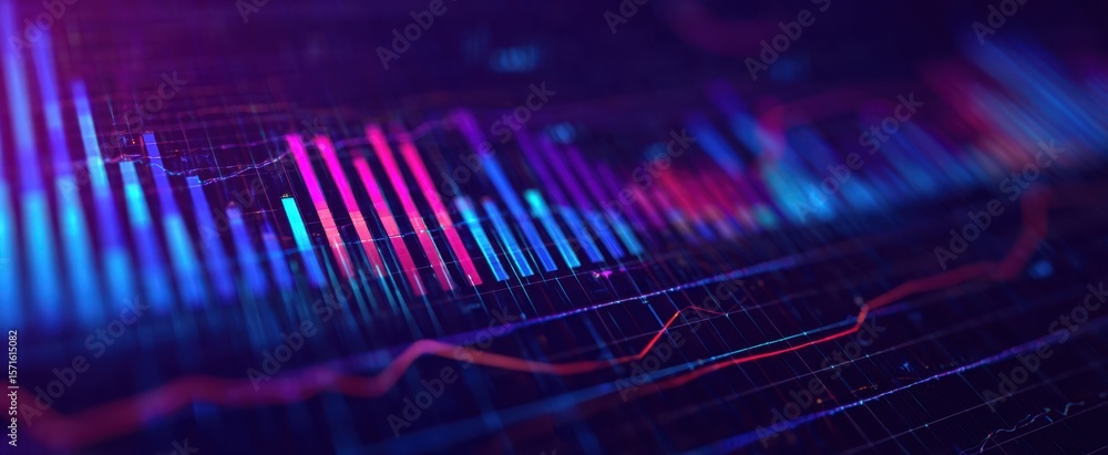 Poster the colorful digital visualization of financial trends and analytics data.