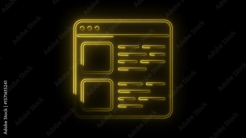 Aufkleber glowing neon browser window interface animation modern website design concept on black background