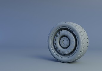 close up of tire car wheel. Minimal 3d illustration with copy space.